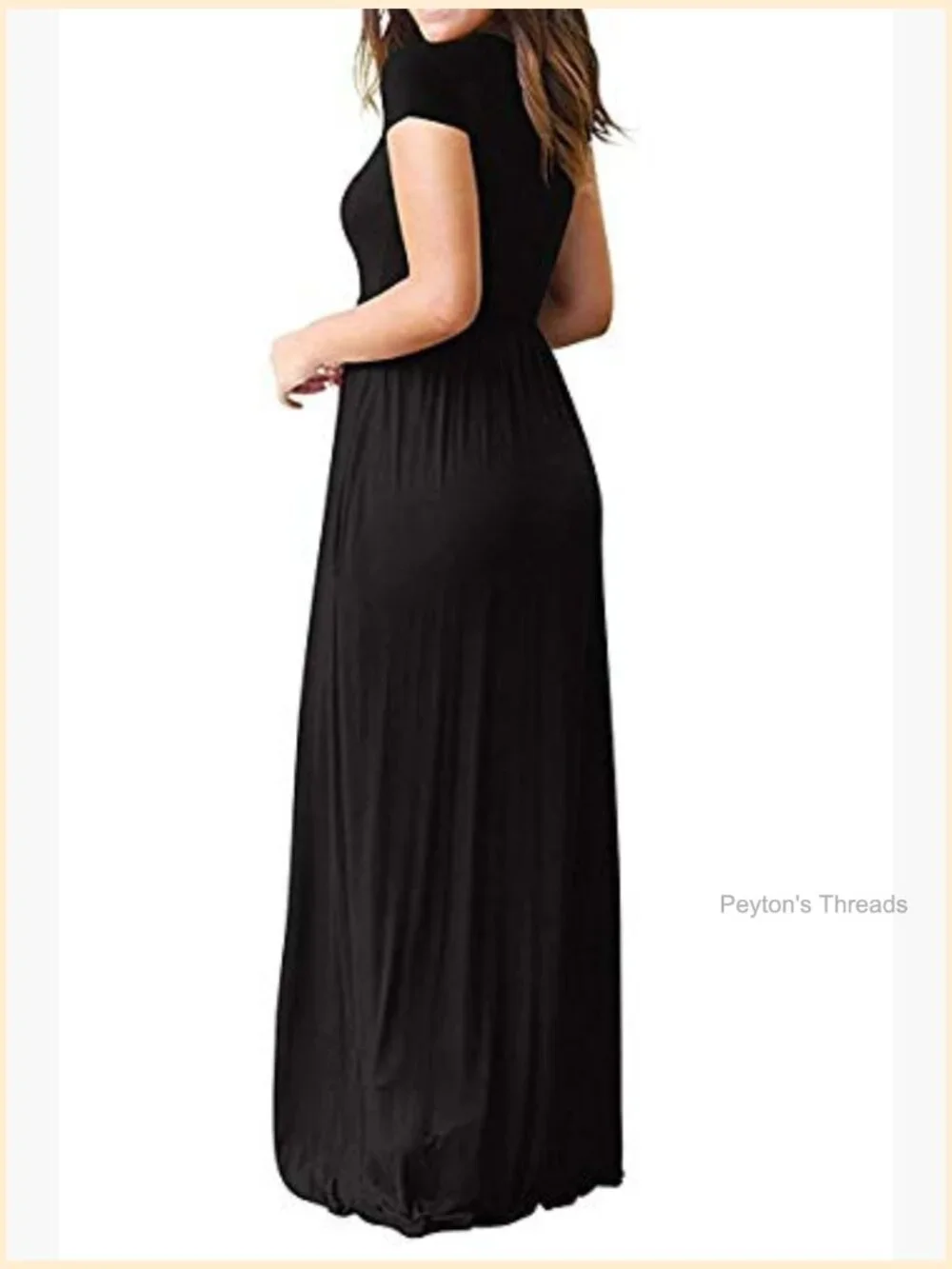 Short Sleeve Loose Plain Maxi Dress with Pockets - Picture 3 of 7